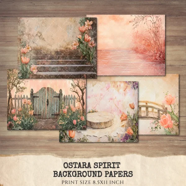 Ostara Spirit Junk Journal Pages & Papers – Pagan Spring Equinox, Goddess Ritual Printable, Eggs, Rabbits, Scrapbook, Digital Download