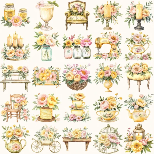 Honey Petal Archive Clipart Set – Vintage Botanical Illustrations, Antique Floral Graphics, Springtime, Spring Peony, Digital download