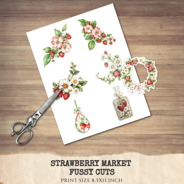 Strawberry Market Floral Arrangements, Spring Fruit PNG, Daisy Bouquet, Strawberry Blossom Art, Floral Decor, Ornaments, Digital download