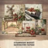 Strawberry Market Junk Journal Pages & Papers – Strawberry Blossom, Spring Fruit Printable, Basket Textures Scrapbook, Digital Download