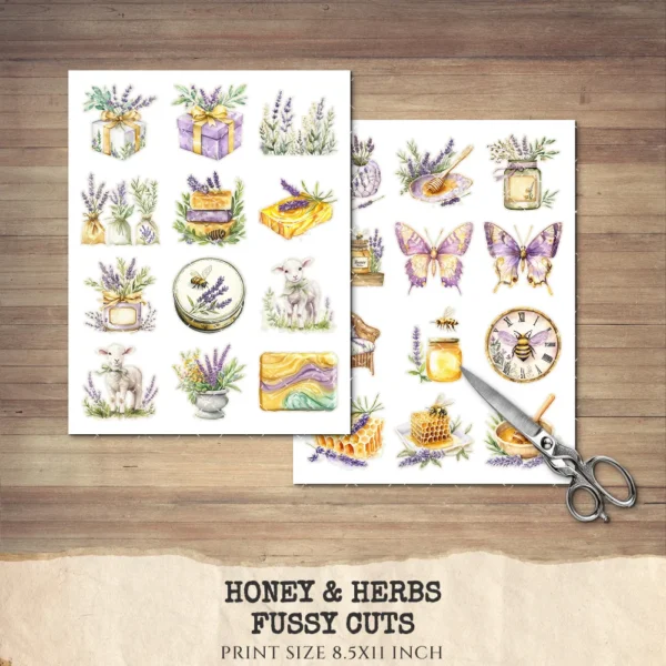 Honey and Herbs Clipart Set – Lavender Herb Illustrations, Honey Pot Graphics, Rustic Recipe, Rosemary PNG Clipart, Digital download