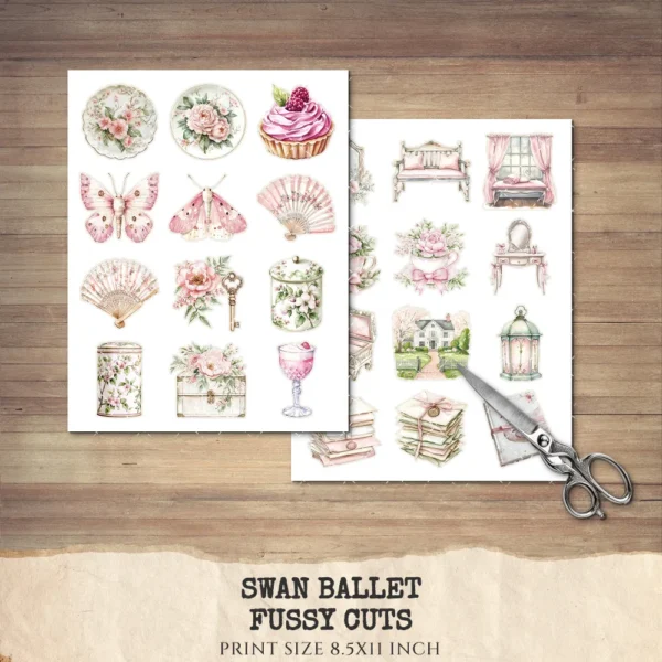 Swan Ballet Clipart Set – Swan Lake Ballerina Illustrations, Pink Ballet Dancer Graphics, Party Designs PNG, Pink Peonies, Digital download
