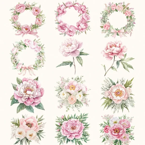 Swan Ballet Floral Arrangements, Peony Floral PNG, Pink Peony Bouquet, Pink Floral Art, Ballet Decor, Antique Ornaments, Digital Download