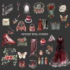Gothic Veil Spring Clipart Set – Haunted Floral PNG Illustrations, Victorian Lace, Dark Spring Graphics, Romantic Gothic, Digital Download