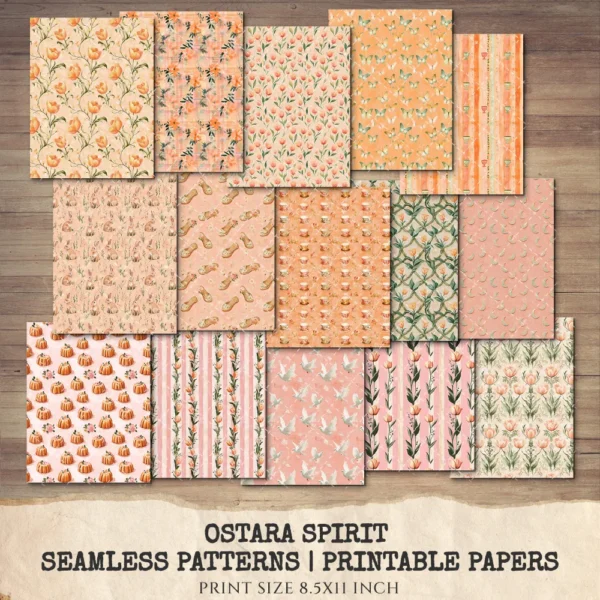 Ostara Spirit Junk Journal Pages & Papers – Pagan Spring Equinox, Goddess Ritual Printable, Eggs, Rabbits, Scrapbook, Digital Download