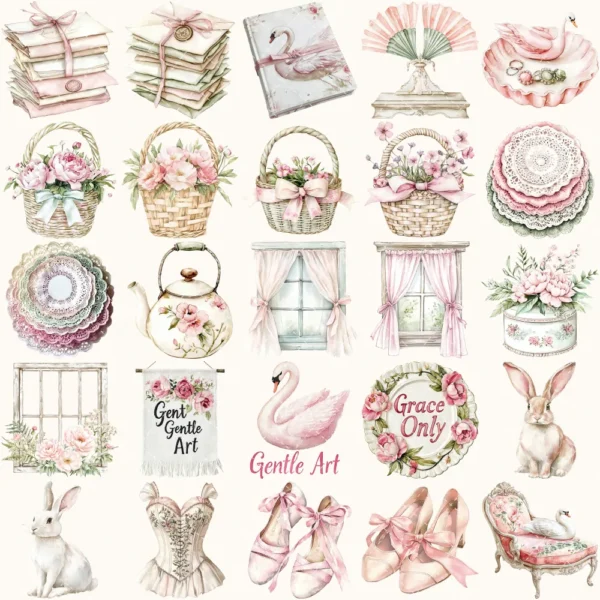 Swan Ballet Clipart Set – Swan Lake Ballerina Illustrations, Pink Ballet Dancer Graphics, Party Designs PNG, Pink Peonies, Digital download