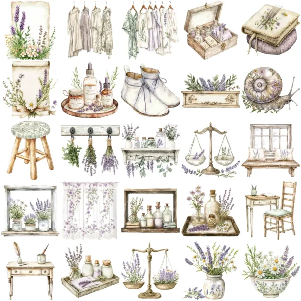 Gentle Apothecary Clipart Set – Vintage Herb Jars PNG Illustrations, Botanical Graphics, Lavender, Chamomile, Rosemary, Digital download