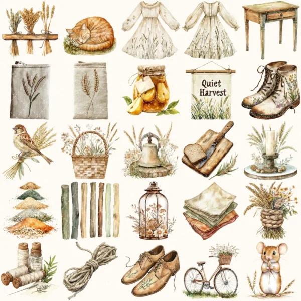 Rusted Plow and Wild Grains Clipart Set – Rustic Farm Illustrations, Masculine Harvest Graphics, Vintage Farmhouse, Harvest,Digital download