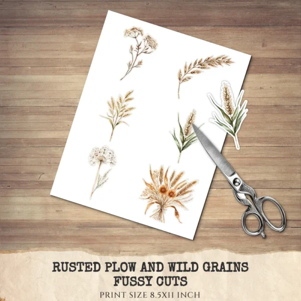 Rusted Plow and Wild Grains Floral Arrangements, Barley Grass PNG, Dried Bouquet, Spring Grain Art, Floral Decor, Ornaments,Digital download