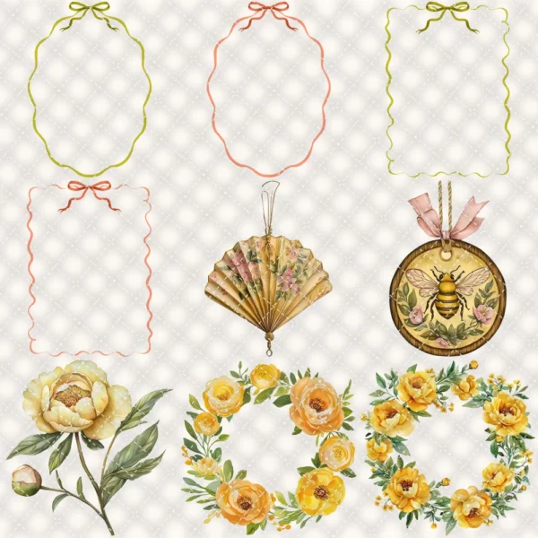 Honey Petal Archive Floral Arrangements, Peony Floral PNG, Yellow Peony Bouquet, Spring Flower Art, Floral Decor, Ornaments,Digital download
