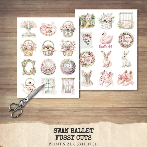 Swan Ballet Clipart Set – Swan Lake Ballerina Illustrations, Pink Ballet Dancer Graphics, Party Designs PNG, Pink Peonies, Digital download