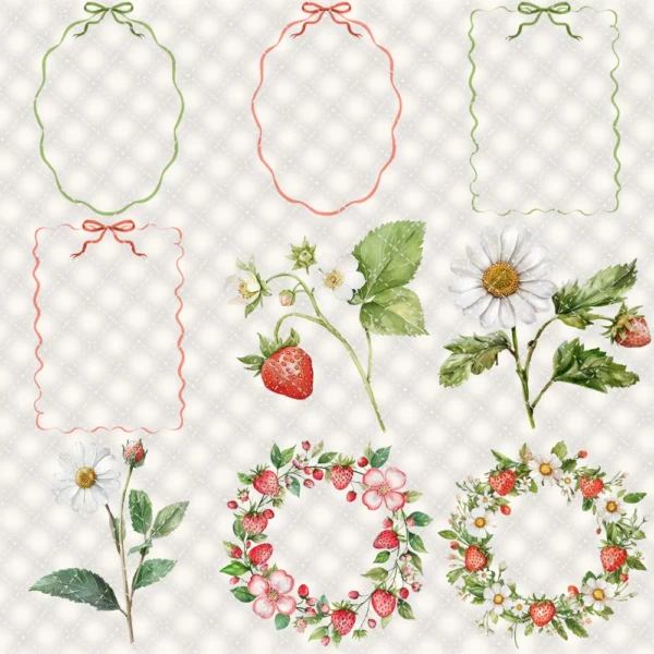 Strawberry Market Floral Arrangements, Spring Fruit PNG, Daisy Bouquet, Strawberry Blossom Art, Floral Decor, Ornaments, Digital download