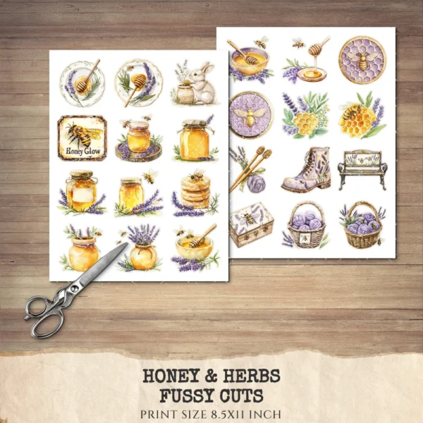 Honey and Herbs Clipart Set – Lavender Herb Illustrations, Honey Pot Graphics, Rustic Recipe, Rosemary PNG Clipart, Digital download