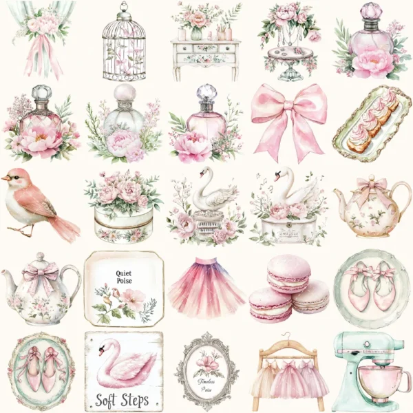 Swan Ballet Clipart Set – Swan Lake Ballerina Illustrations, Pink Ballet Dancer Graphics, Party Designs PNG, Pink Peonies, Digital download
