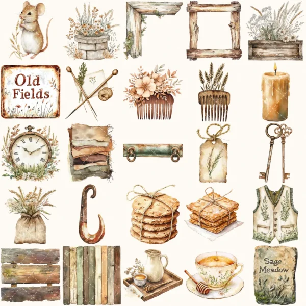 Rusted Plow and Wild Grains Clipart Set – Rustic Farm Illustrations, Masculine Harvest Graphics, Vintage Farmhouse, Harvest,Digital download