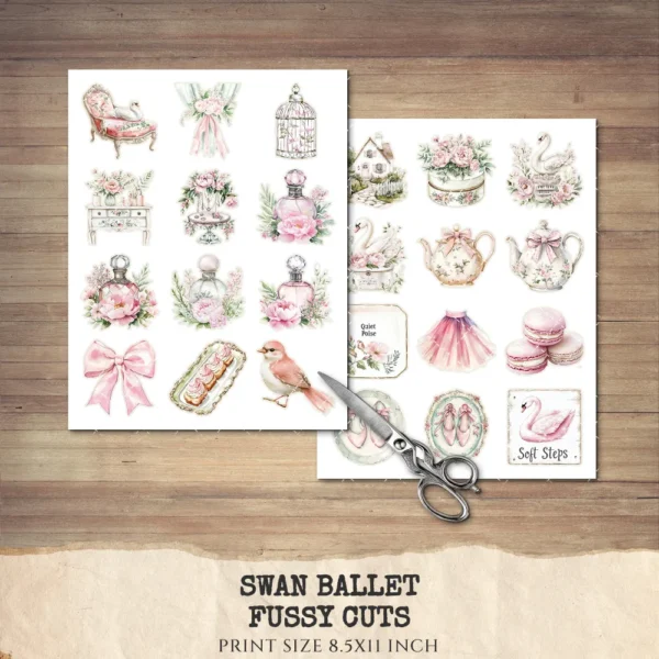 Swan Ballet Clipart Set – Swan Lake Ballerina Illustrations, Pink Ballet Dancer Graphics, Party Designs PNG, Pink Peonies, Digital download