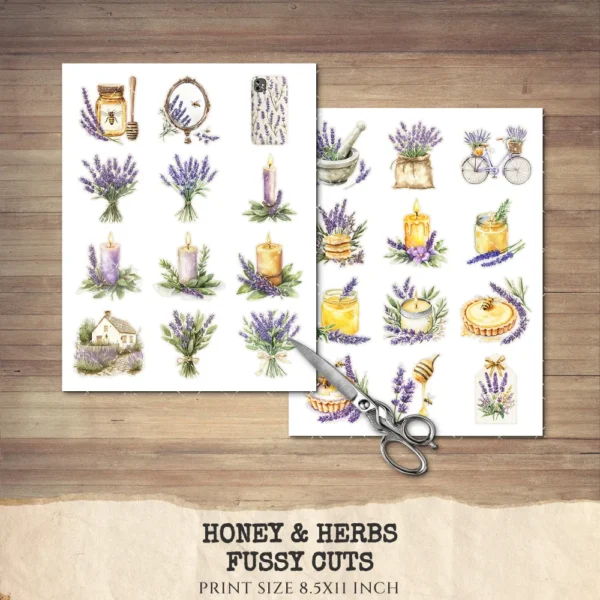 Honey and Herbs Clipart Set – Lavender Herb Illustrations, Honey Pot Graphics, Rustic Recipe, Rosemary PNG Clipart, Digital download