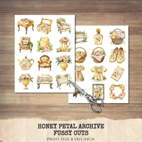 Honey Petal Archive Clipart Set – Vintage Botanical Illustrations, Antique Floral Graphics, Springtime, Spring Peony, Digital download