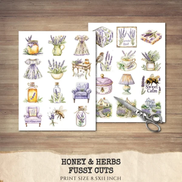 Honey and Herbs Clipart Set – Lavender Herb Illustrations, Honey Pot Graphics, Rustic Recipe, Rosemary PNG Clipart, Digital download