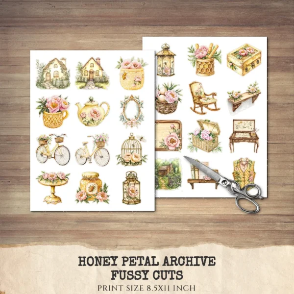 Honey Petal Archive Clipart Set – Vintage Botanical Illustrations, Antique Floral Graphics, Springtime, Spring Peony, Digital download