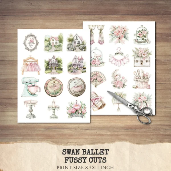 Swan Ballet Clipart Set – Swan Lake Ballerina Illustrations, Pink Ballet Dancer Graphics, Party Designs PNG, Pink Peonies, Digital download