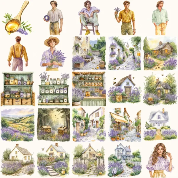 Honey and Herbs Clipart Set – Lavender Herb Illustrations, Honey Pot Graphics, Rustic Recipe, Rosemary PNG Clipart, Digital download