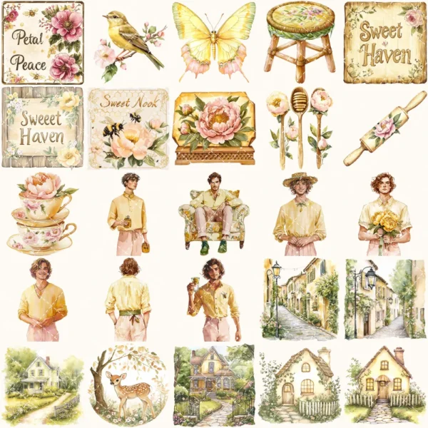 Honey Petal Archive Clipart Set – Vintage Botanical Illustrations, Antique Floral Graphics, Springtime, Spring Peony, Digital download