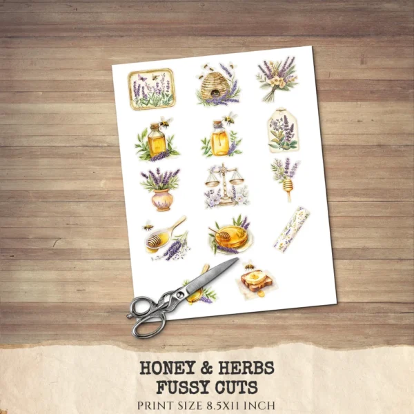 Honey and Herbs Clipart Set – Lavender Herb Illustrations, Honey Pot Graphics, Rustic Recipe, Rosemary PNG Clipart, Digital download