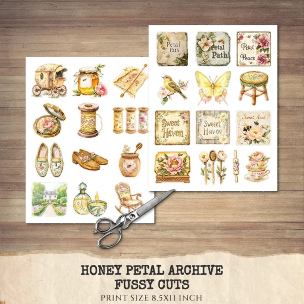 Honey Petal Archive Clipart Set – Vintage Botanical Illustrations, Antique Floral Graphics, Springtime, Spring Peony, Digital download