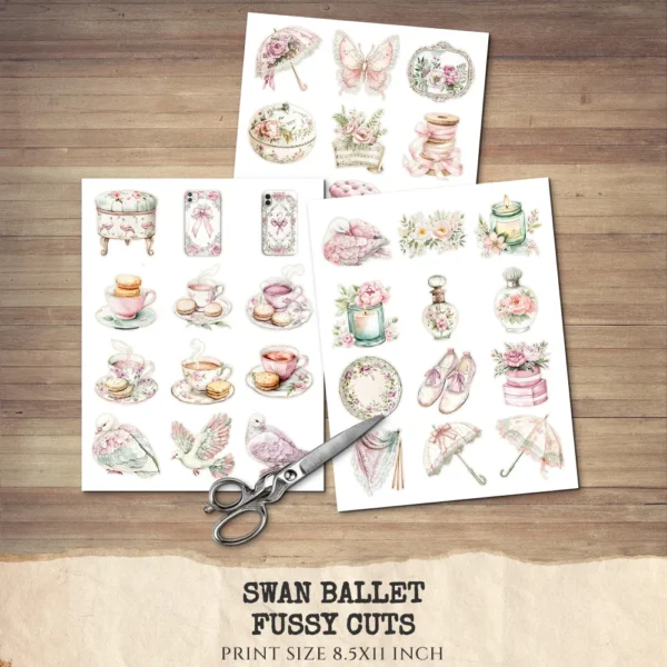 Swan Ballet Clipart Set – Swan Lake Ballerina Illustrations, Pink Ballet Dancer Graphics, Party Designs PNG, Pink Peonies, Digital download