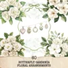 Butterfly Gardenia Floral Arrangements, Pink Floral PNG, Gardenia Bouquet, Springtime Art, Floral Decor, Ornaments, Digital Download
