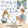 Grandmillennial Garden Clipart Set – Vintage Botanical PNG Illustrations, Shabby Chic, Blue Floral Romantic Garden Graphics,Digital Download