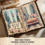 New York Vogue Junk Journal Pages & Papers – Chic New York Travel, Fashion, Modern Travel Printable, Scrapbook, Floral, Digital Download