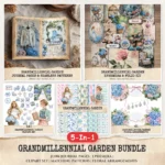 Grandmillennial Garden Mega Bundle – Blue Hydrangeas Garden, Ephemera, Journal, Botanical PNG Clipart, Seamless Pattern, Digital Download