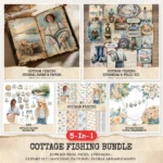 Cottage Fishing Mega Bundle – Rustic Fishing, Boots Rods Pond, Ephemera, Journal, Angler PNG Clipart, Seamless Pattern, Digital Download