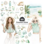 Coastal Glow Clipart Set – Seaside Summer PNG Illustrations, Seashells Clusters, Tropical Beach Graphics, Sandy Paths, Digital Download