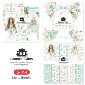 Coastal Glow Mega Bundle – Seaside Summer PNG Illustrations, Seashells Clusters, Tropical Beach Graphics, Sandy Paths, Digital Download