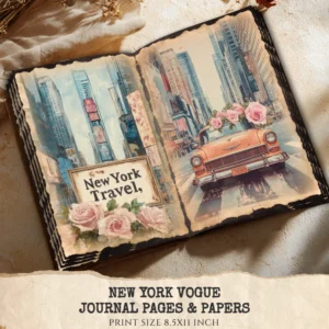 New York Vogue Junk Journal Pages & Papers – Chic New York Travel, Fashion, Modern Travel Printable, Scrapbook, Floral, Digital Download