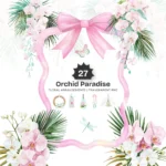 Orchid Paradise Floral Arrangements, Pink Floral PNG, Orchid Bouquet, Summer Resort Art, Poolside Floral Decor, Ornaments, Digital Download