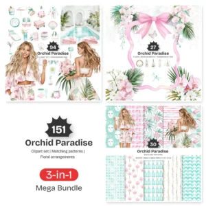 Orchid Paradise Mega Bundle – Tropical Vacation PNG Illustrations, Summer Resort Graphics, Poolside Drinks, Spa Wellness, Digital Download
