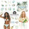 Hawaii Shores Clipart Set – Tropical Beach PNG Illustrations, Coastal Summer Graphics, Island Houses Surfboards Seashells, Digital Download