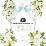 Mediterranean Lemon Floral Arrangements, Italian Lemon PNG, Lemon Blossom Bouquet, Jasmine Art, Summer Decor, Ornaments, Digital Download