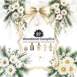 Woodland Campfire Floral Arrangements, Forest Floral PNG, Daisy Bouquet, Wildflowers Art, Forest Decor, Ornaments, Digital Download