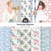Summer Marina Seamless Patterns, Floral Peony JPEG, Yacht Pattern, Ship Wheel, Anchor, Nautical Repeating Pattern, Digital Scrapbook Paper