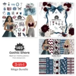 Gothic Shore Mega Bundle – Dark Coastal PNG Illustrations, Haunted Summer Graphics, Moody Beach Clipart, Stormy Beach, Digital Download