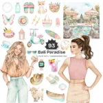 Bali Paradise Clipart Set – Tropical Beach PNG Illustrations, Summer Vacation Graphics, Coastal Clipart, Palm Trees Drinks, Digital Download
