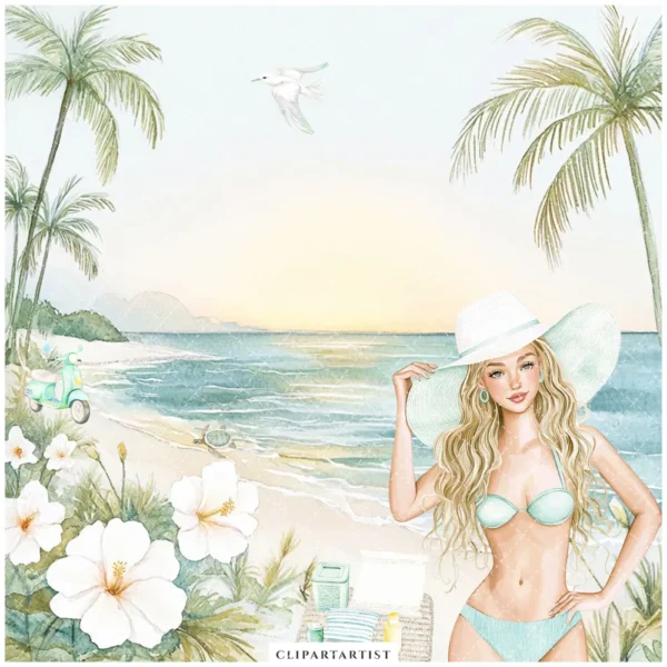 Hawaii Shores Clipart Set – Tropical Beach PNG Illustrations, Coastal Summer Graphics, Island Houses Surfboards Seashells, Digital Download