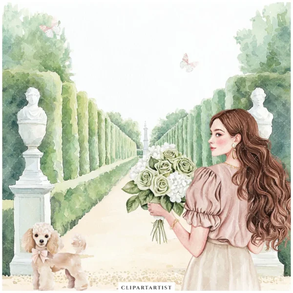 Summer Versailles Clipart Set – French Garden PNG Illustrations, Palace Fountain Hedges Graphics, Elegant Floral, Digital Download