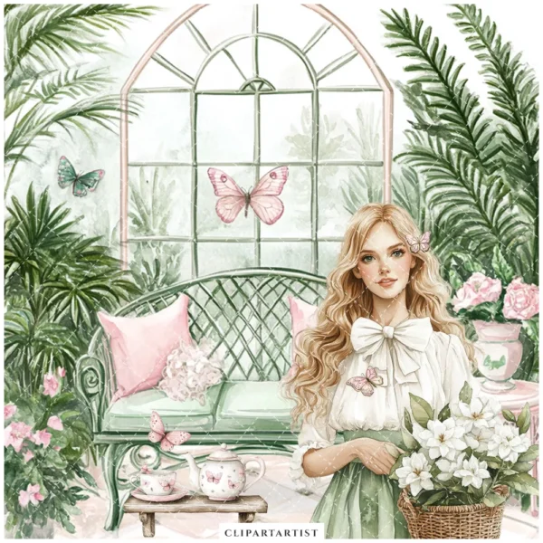 Butterfly Gardenia Clipart Set – Gardenia Flower PNG Illustrations, Whimsical, Dreamy Floral, Butterfly Garden Graphics, Digital Download