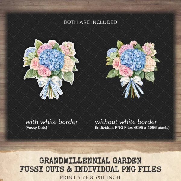 Grandmillennial Garden Floral Arrangements, Blue Floral PNG, Hydrangeas Bouquet, Springtime Art, Floral Decor, Ornaments, Digital Download